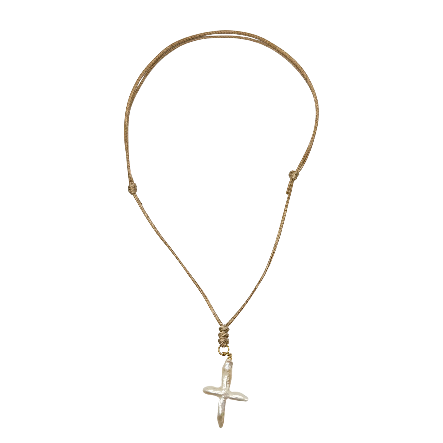 Khaki Cord with Freshwater Pearl Cross