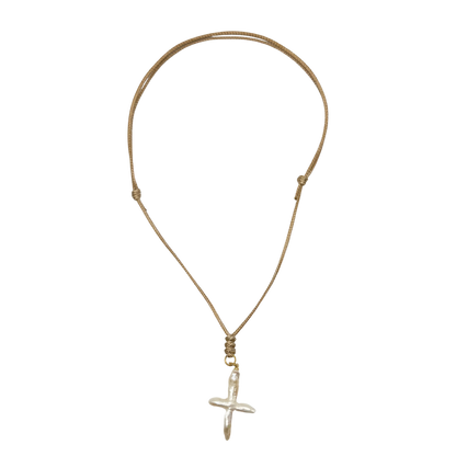 Khaki Cord with Freshwater Pearl Cross