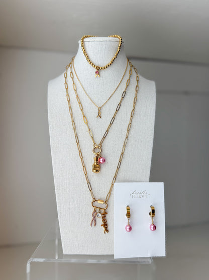 Breast Cancer Pink Pearl Huggie