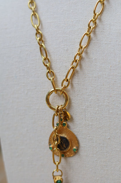 Vintage Green Lariat Drop Down Necklace