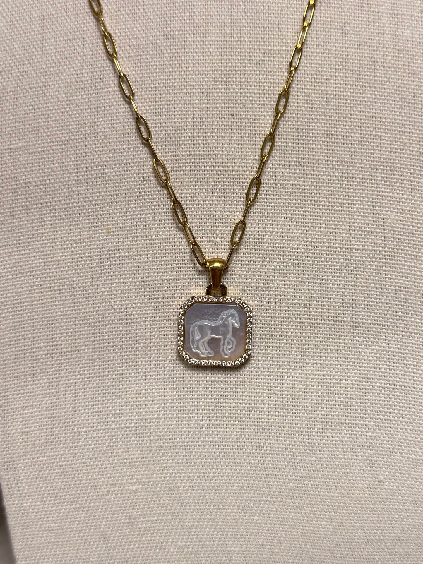 Horse of Pearl Pendant Necklace