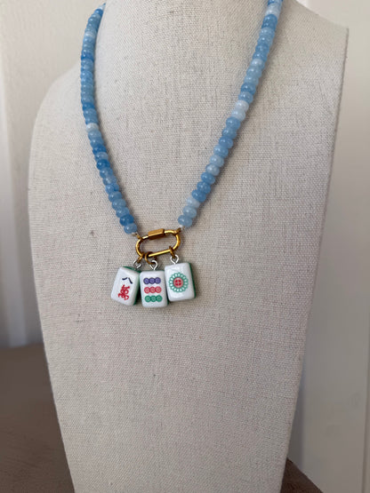 Powder Blue Beaded Triple Mahj Carabiner