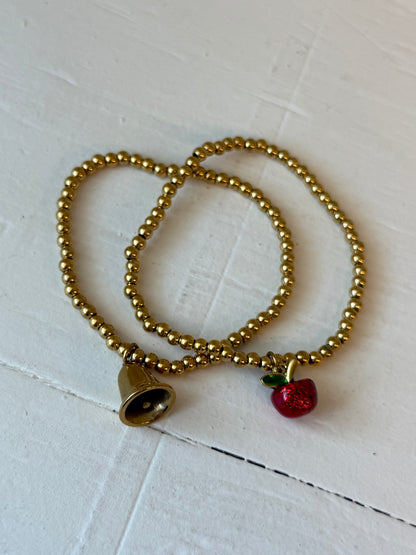 School Bell Beaded Stretch Bracelet