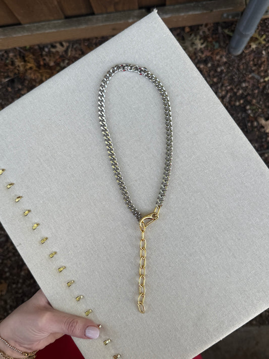 Two-Toned Curb Drop Necklace