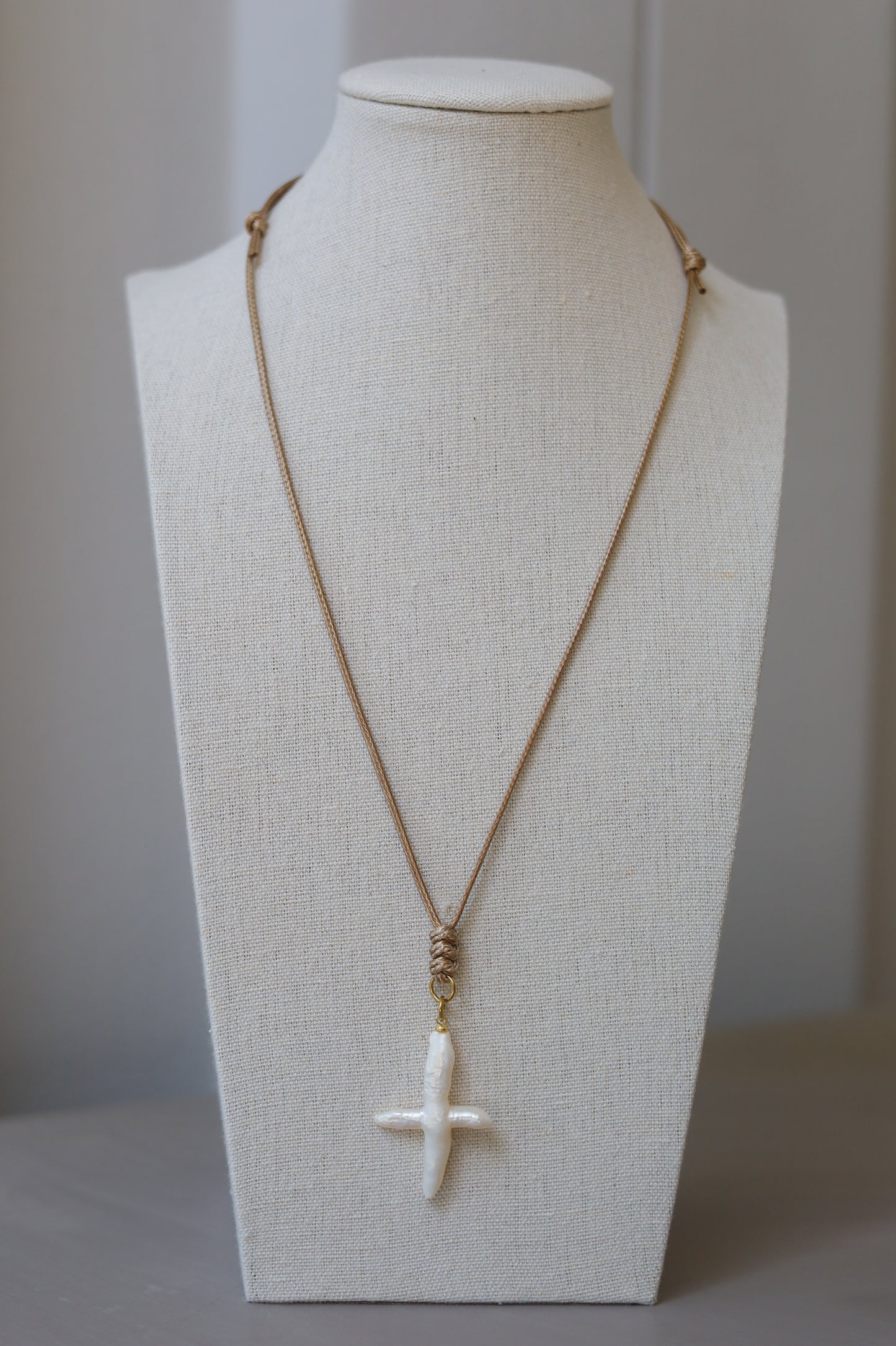 Khaki Cord with Freshwater Pearl Cross