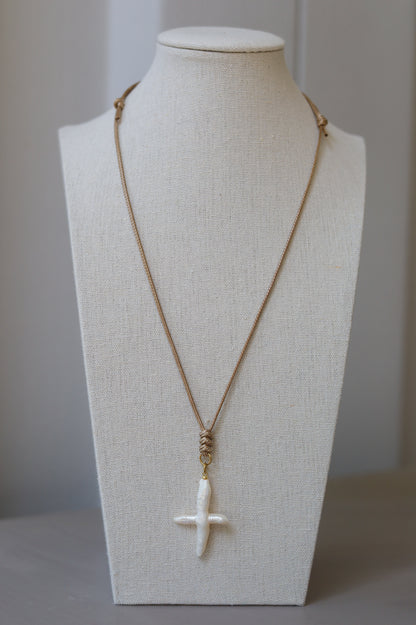 Khaki Cord with Freshwater Pearl Cross