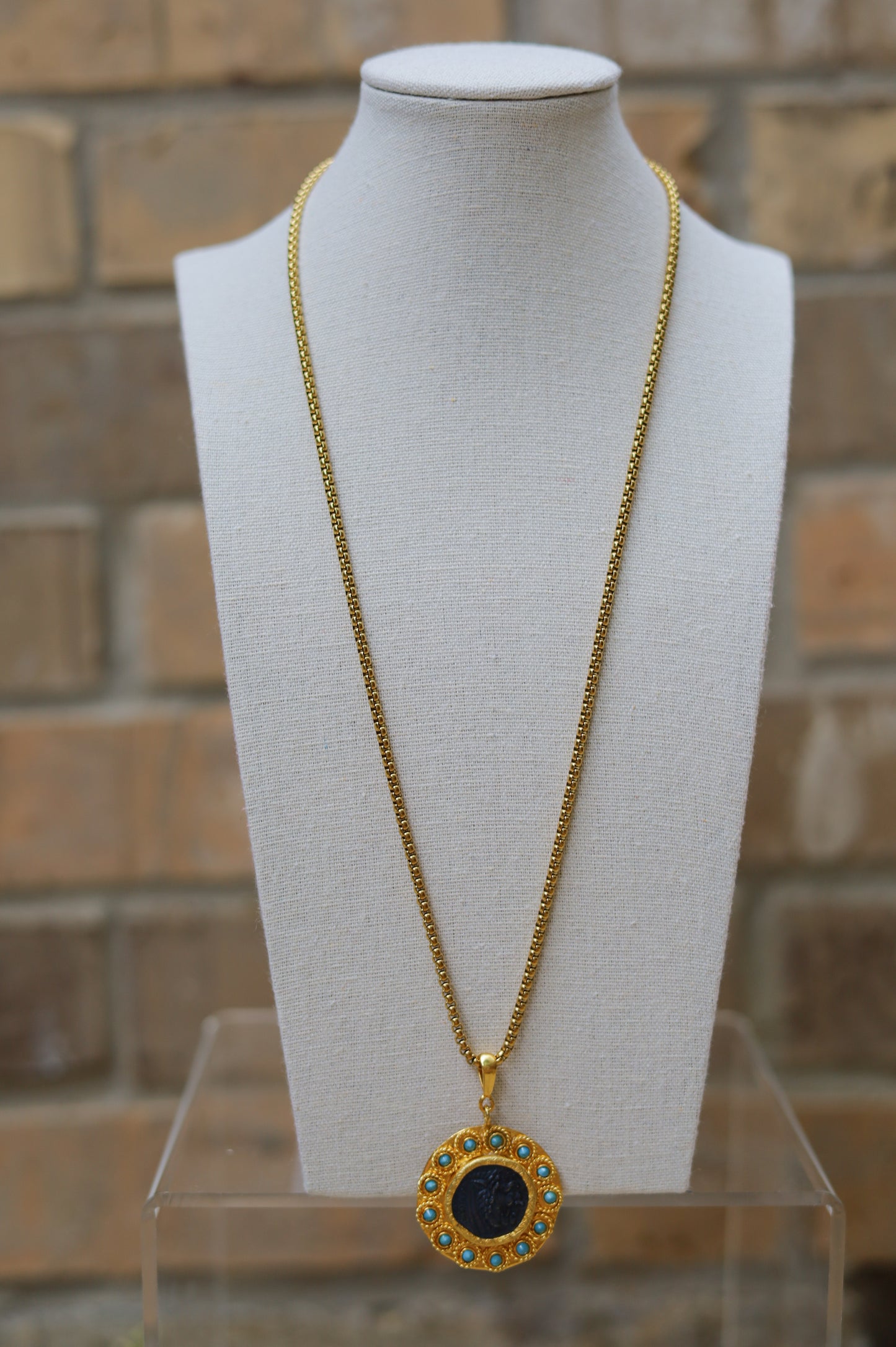Vintage Turquoise Halo Coin Necklace