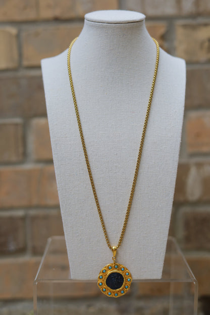 Vintage Turquoise Halo Coin Necklace