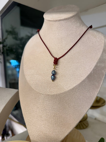 Double Black Pearl Cord Necklace