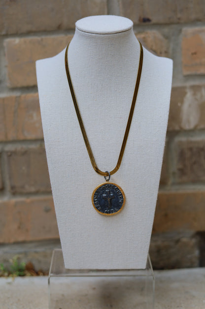Vintage Oversized Cross Coin Necklace