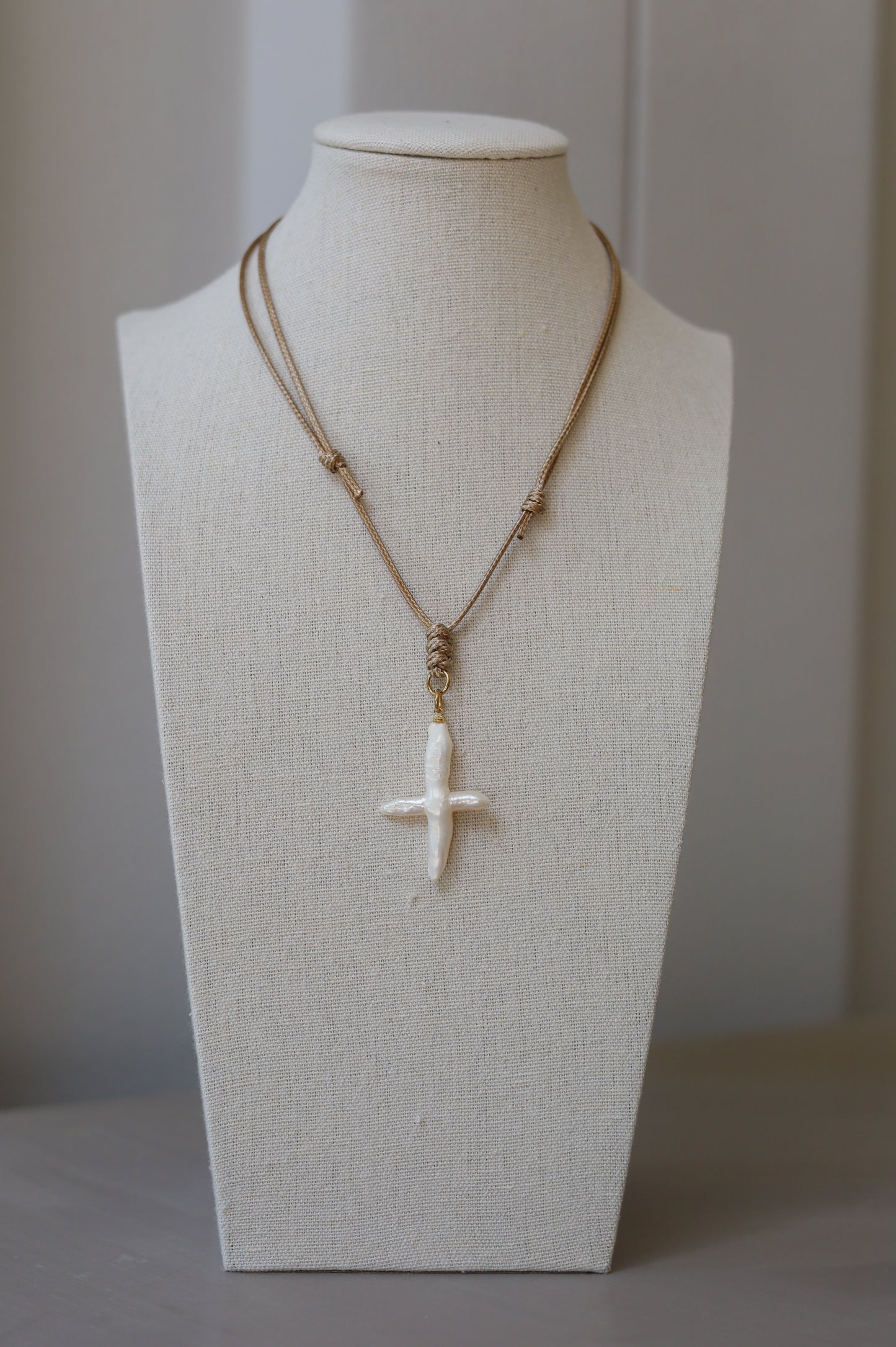 Khaki Cord with Freshwater Pearl Cross