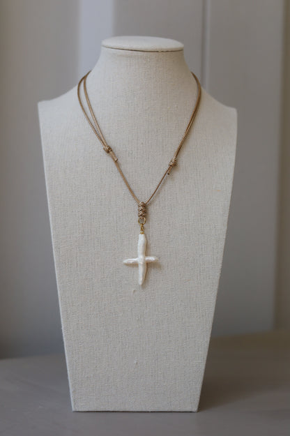 Khaki Cord with Freshwater Pearl Cross