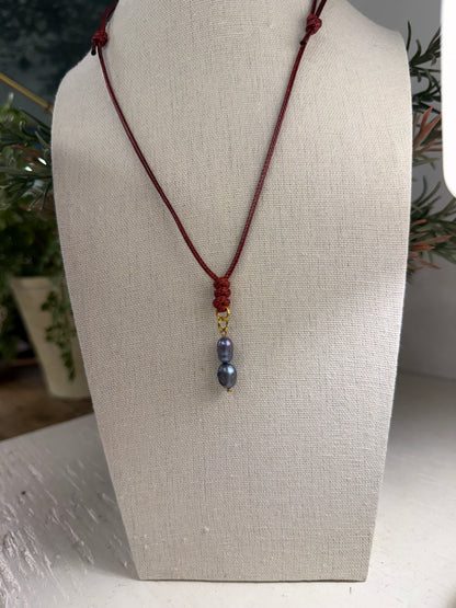 Double Black Pearl Cord Necklace