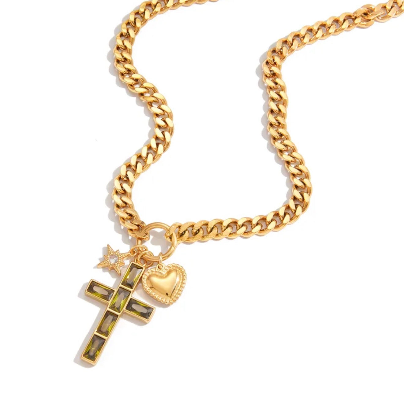 Olive Cross Trio Curb Chain