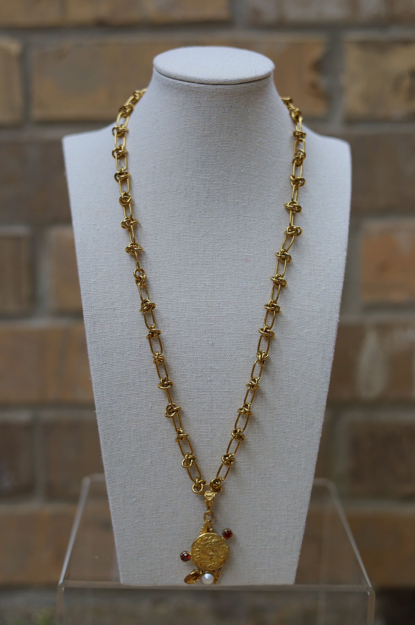Vintage Ruby + Pearl Coin Knotted Necklace