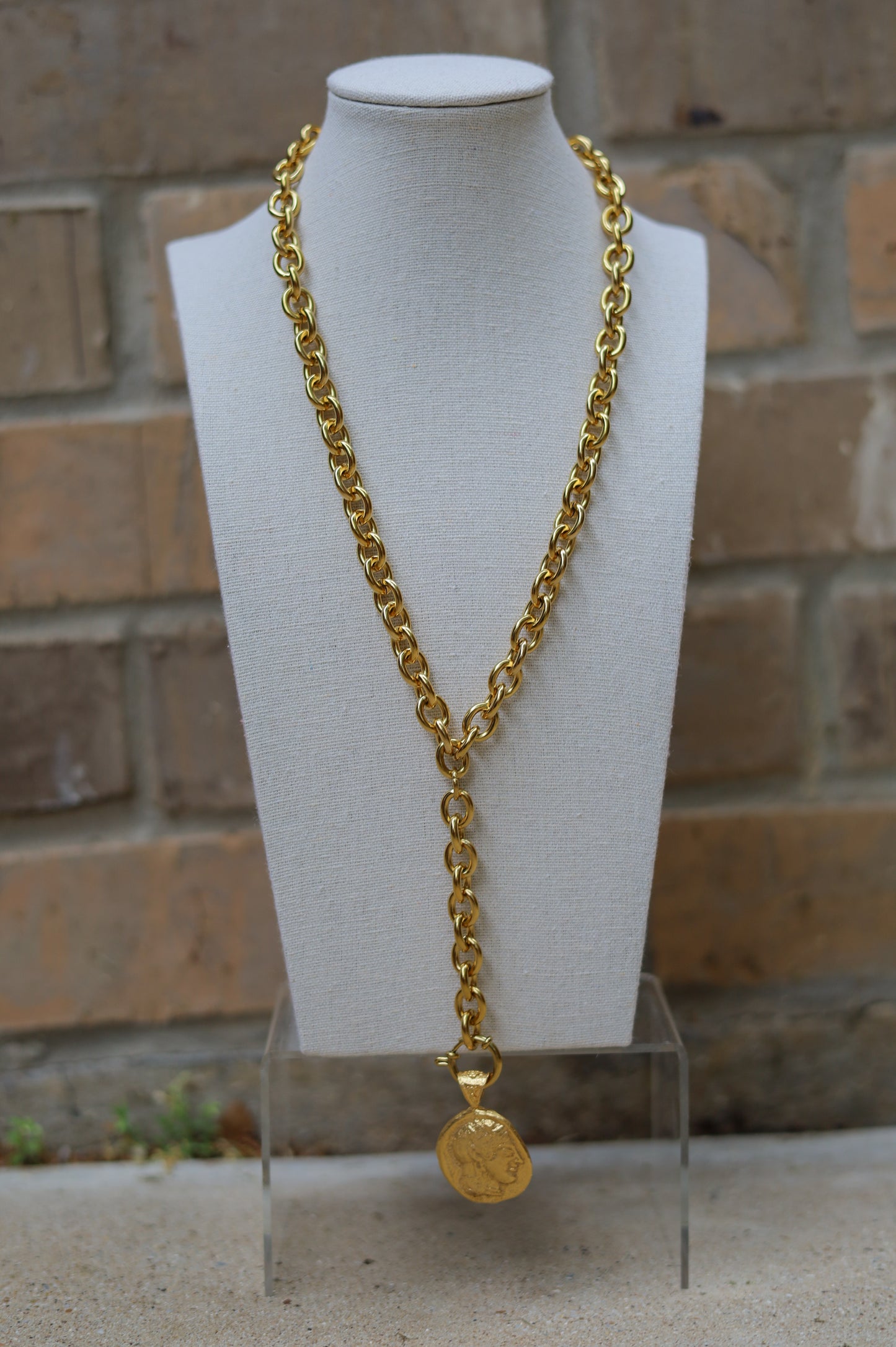 Vintage Two-Sided Coin Lariat Necklacs