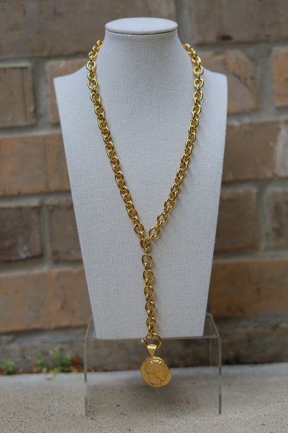 Vintage Two-Sided Coin Lariat Necklacs