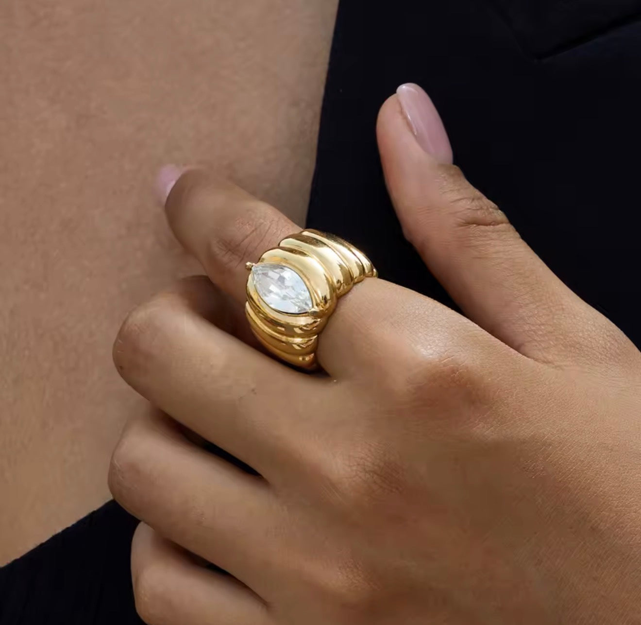 Ribbed Marquise Ring