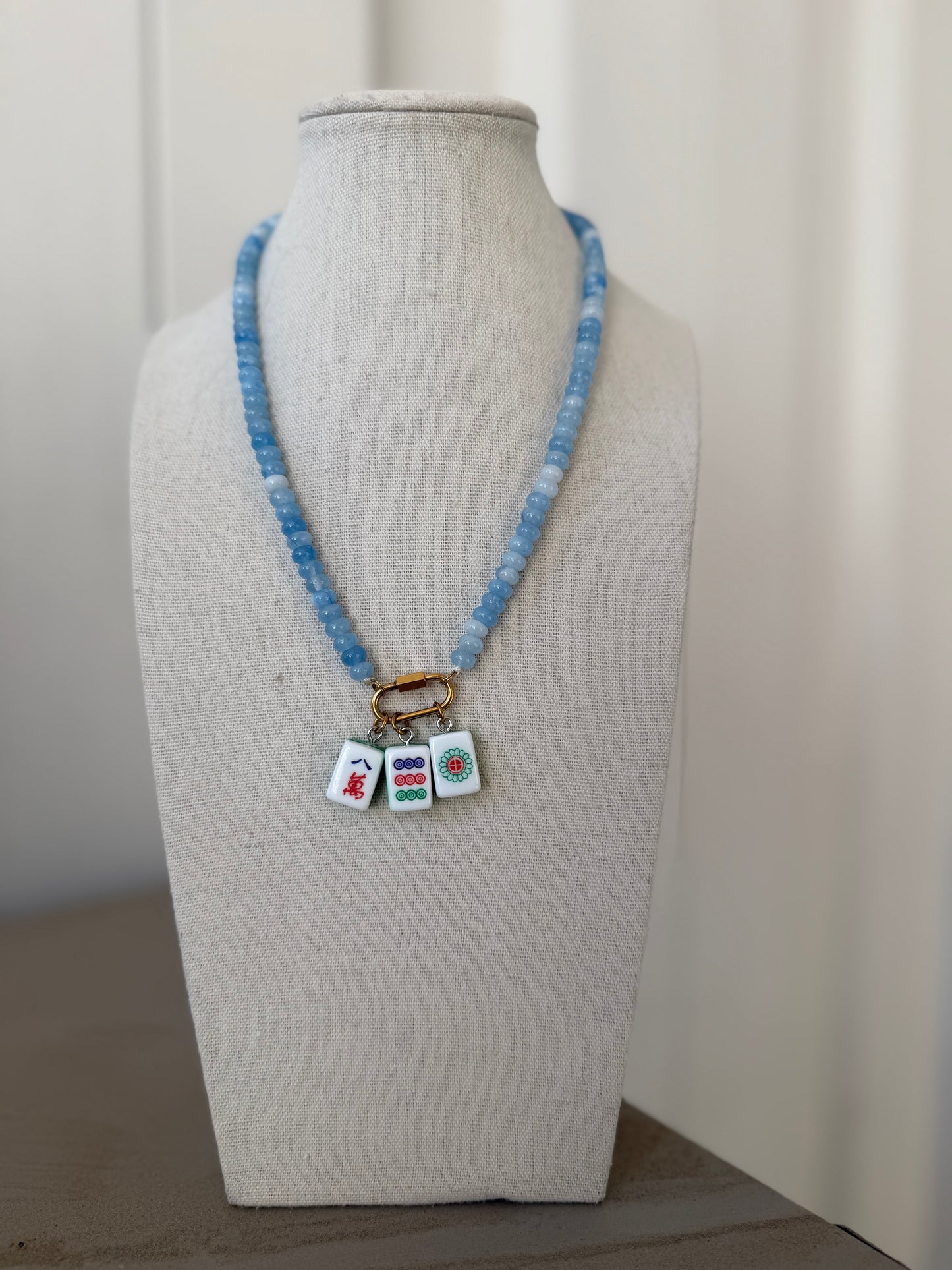 Powder Blue Beaded Triple Mahj Carabiner