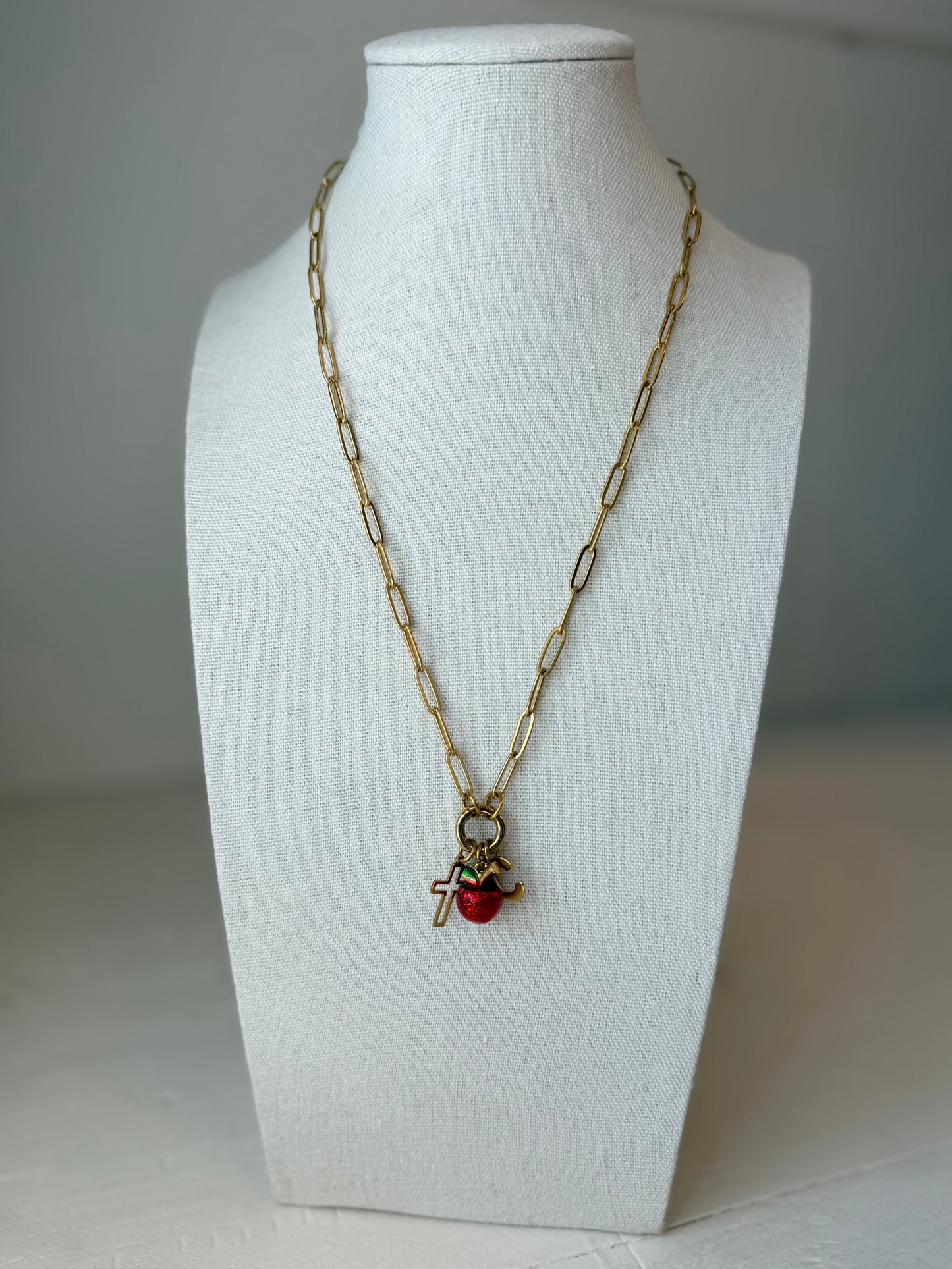 Teacher’s Apple + Cross Charm Keeper