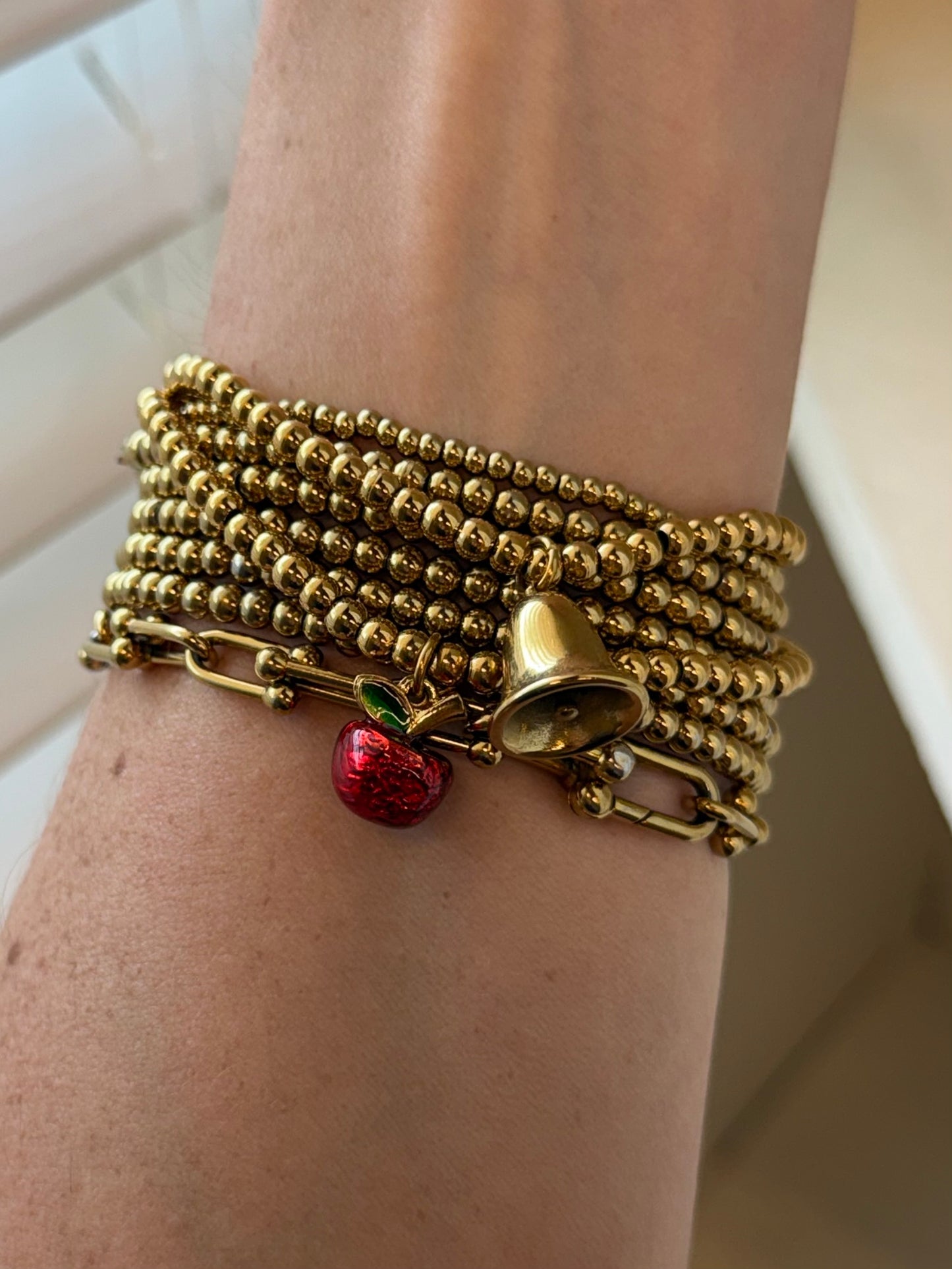 School Bell Beaded Stretch Bracelet