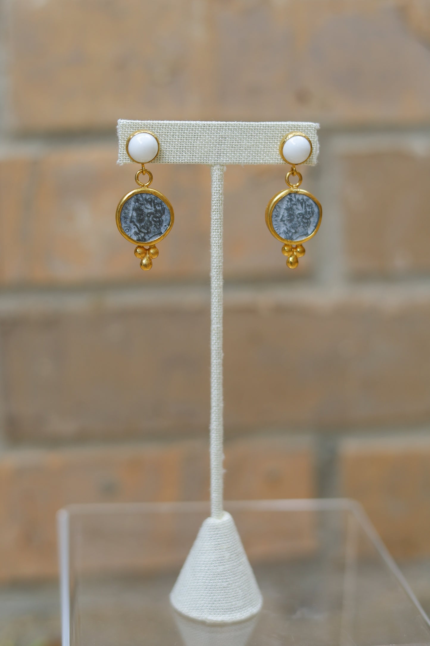 Vintage White Coin Post Earrings