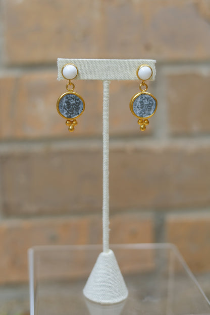 Vintage White Coin Post Earrings
