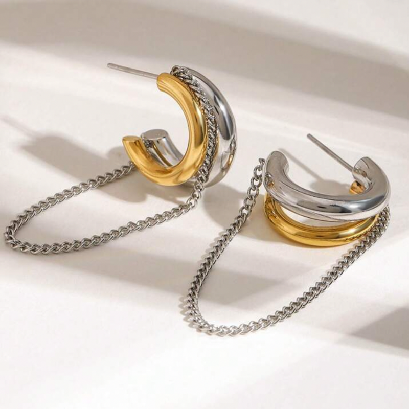 Two-Toned Chain Huggie Earrings