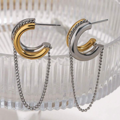 Two-Toned Chain Huggie Earrings