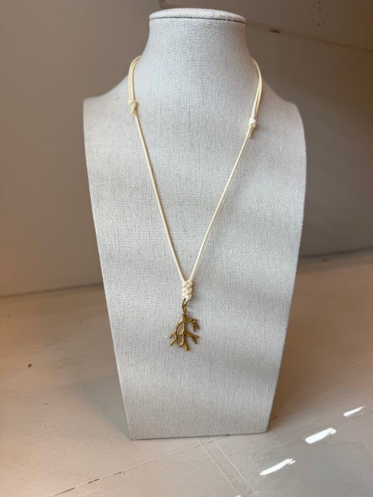 Gold Coral Cord Necklace