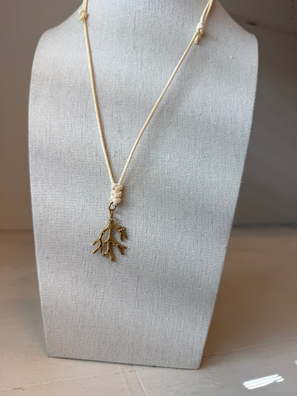 Gold Coral Cord Necklace