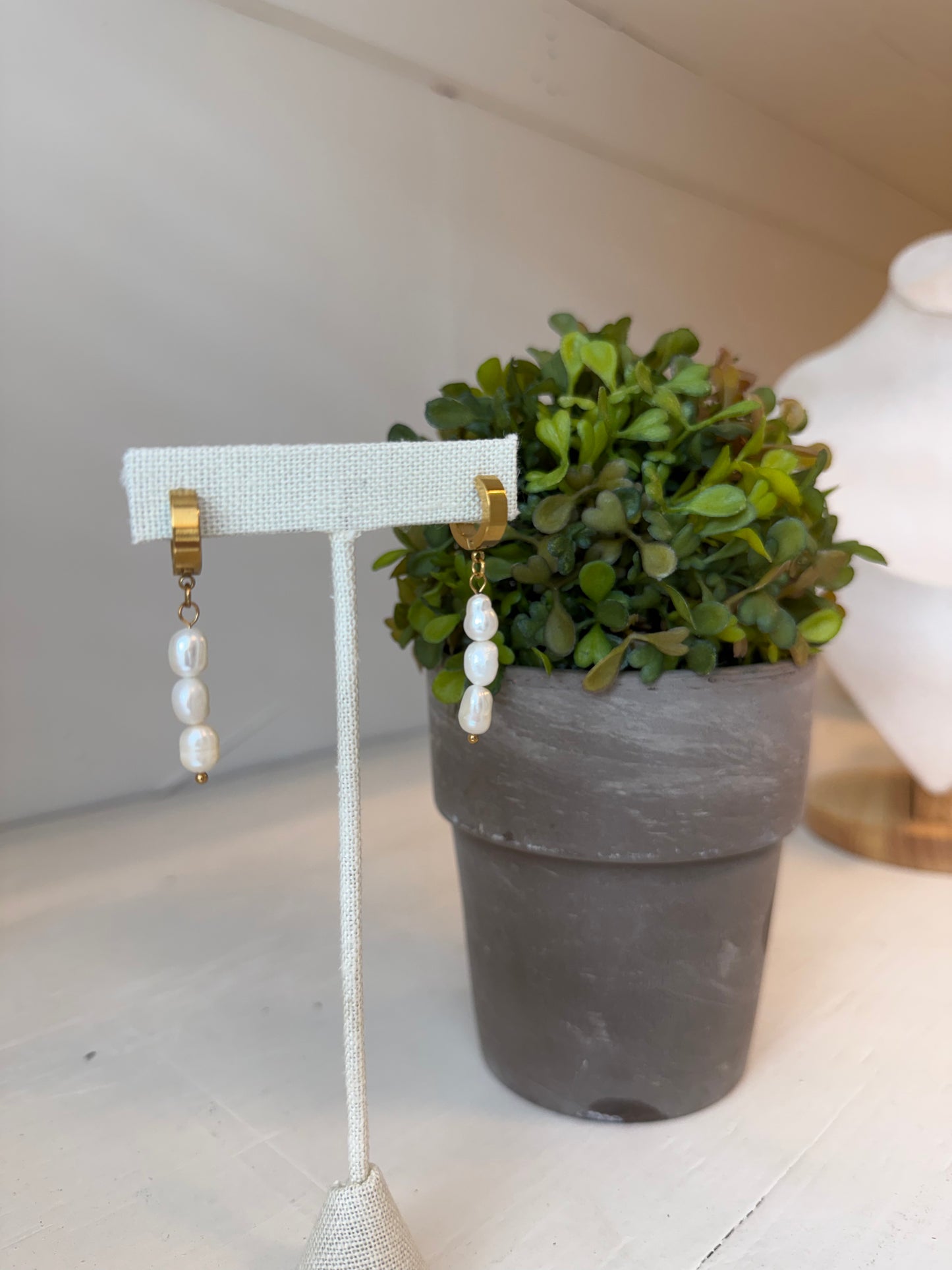 Triple Freshwater Pearl Signature Huggie