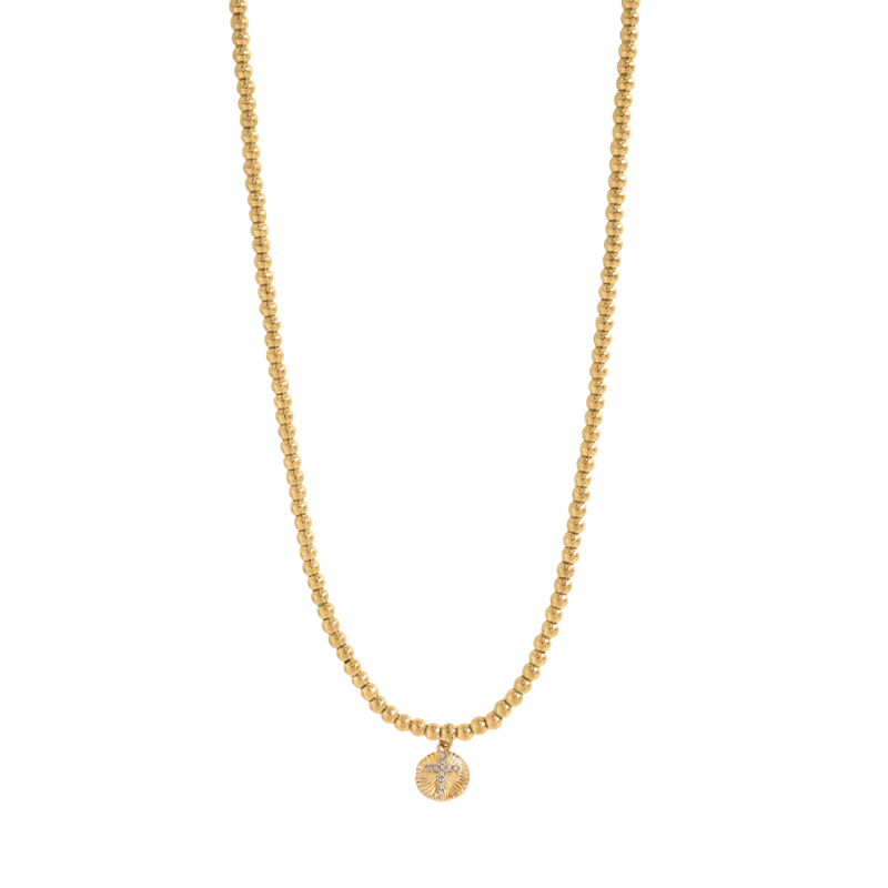 Gold Beaded + Cross