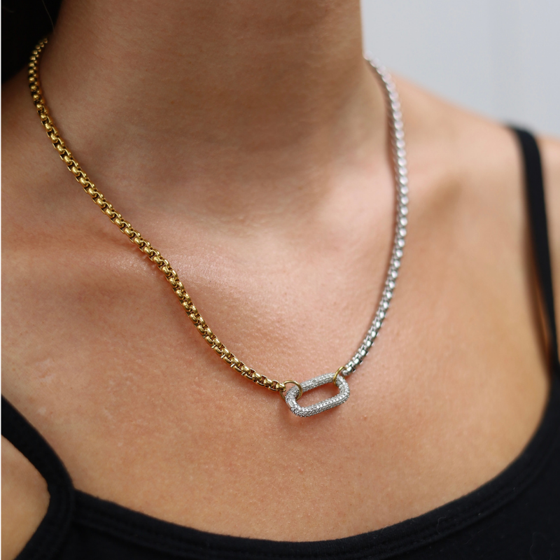 Two-Tone Pave Carabiner Chain