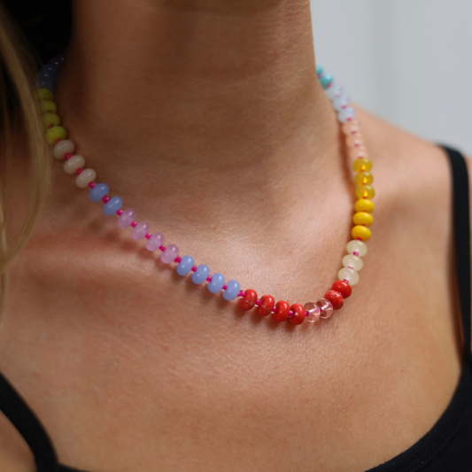 Pink Multicolor Beaded Choker
